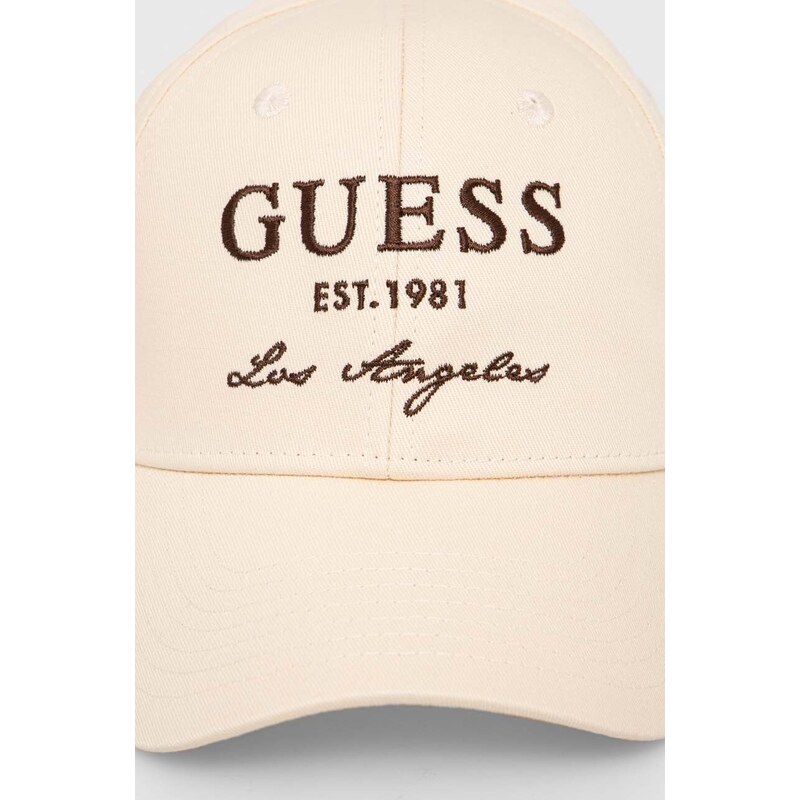 Bavlněná baseballová čepice Guess béžová barva, s aplikací, V4RZ01 WFKN0