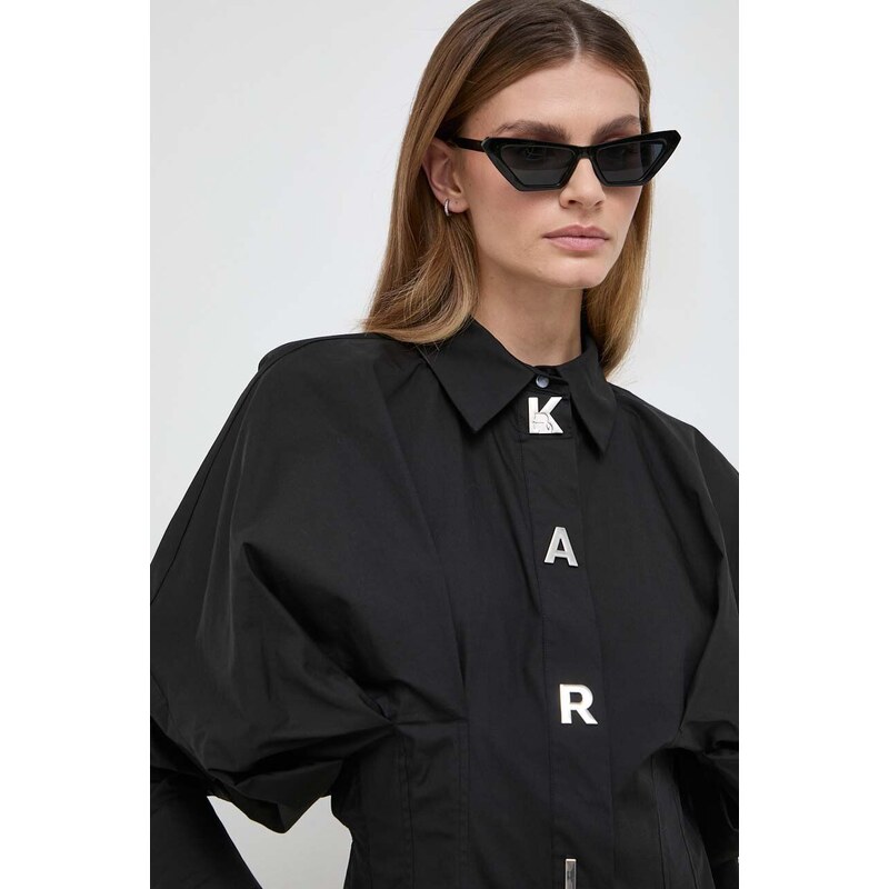 Bavlněná košile Karl Lagerfeld černá barva, relaxed, s klasickým límcem
