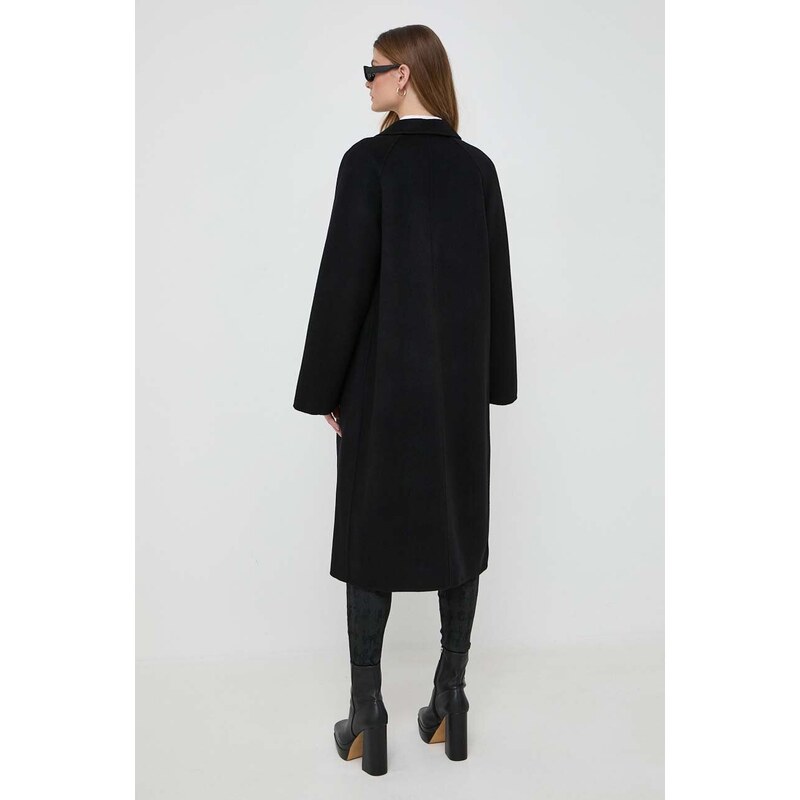 Vlněný kabát Karl Lagerfeld černá barva, přechodný, dvouřadový