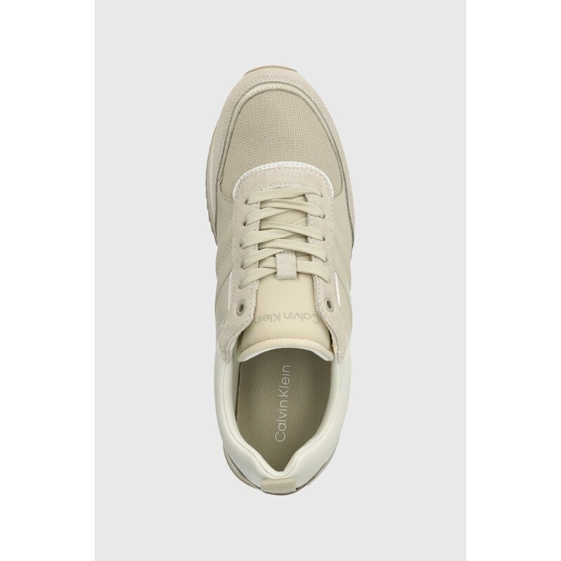 Kožené sneakers boty Calvin Klein LOW TOP LACE UP MIX béžová barva, HM0HM01280