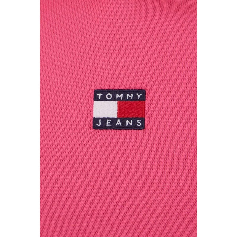 Bavlněná mikina Tommy Jeans dámská, růžová barva, s kapucí, s aplikací