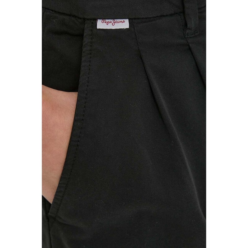 Kalhoty Pepe Jeans Tina dámské, černá barva, střih chinos, high waist