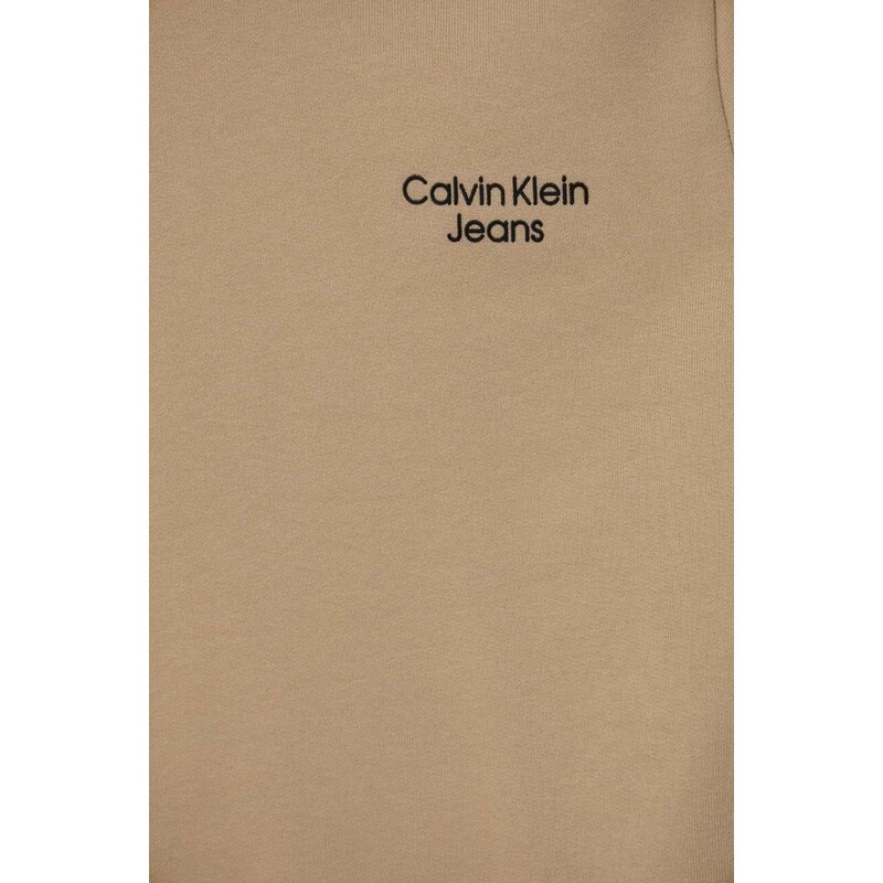 Dětská mikina Calvin Klein Jeans béžová barva, s aplikací