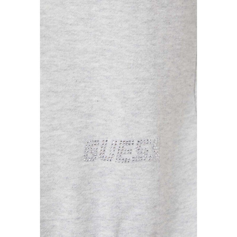 Bavlněná mikina Guess ELEANORA dámská, šedá barva, s kapucí, hladká, V4RQ09 KC5O0