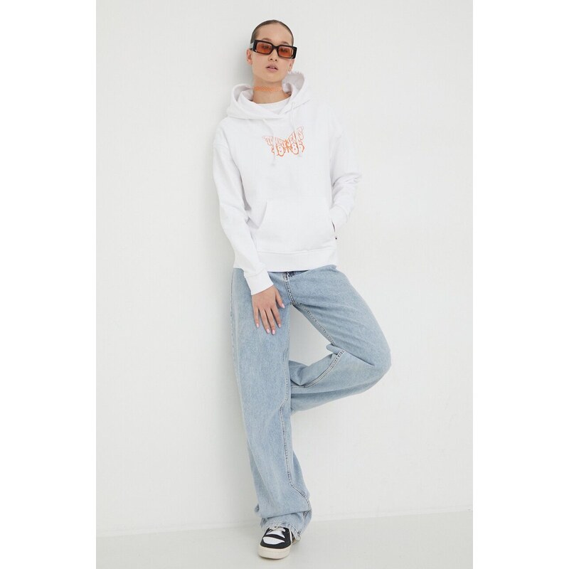 Bavlněná mikina Tommy Jeans dámská, bílá barva, s kapucí, s potiskem