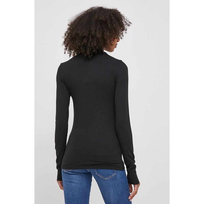 Tričko s dlouhým rukávem Calvin Klein černá barva, s pologolfem