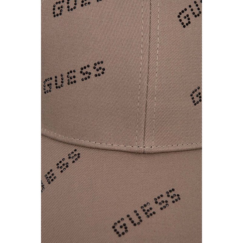 Bavlněná baseballová čepice Guess hnědá barva, s aplikací, V4RZ03 WFKN0