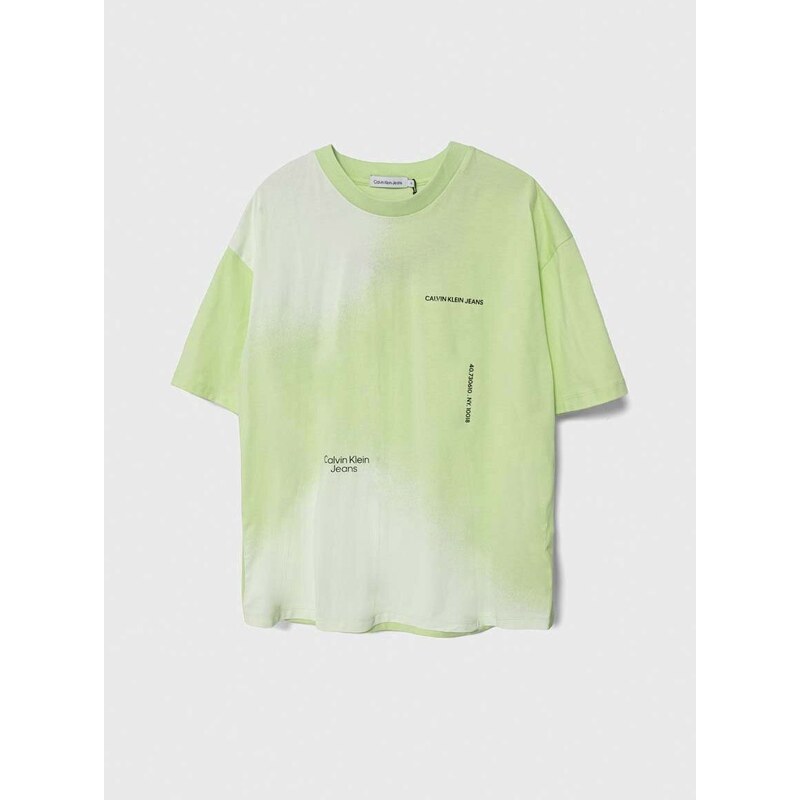 Dětské bavlněné tričko Calvin Klein Jeans zelená barva