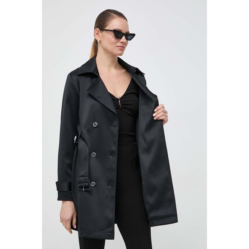 Kabát Guess LUANA dámský, černá barva, přechodný, dvouřadový, W4RL08 WFJ02