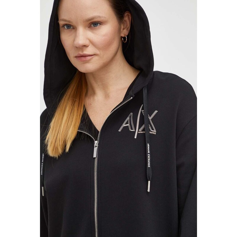 Mikina Armani Exchange dámská, černá barva, s kapucí, s potiskem, 3DYM10 YJEBZ