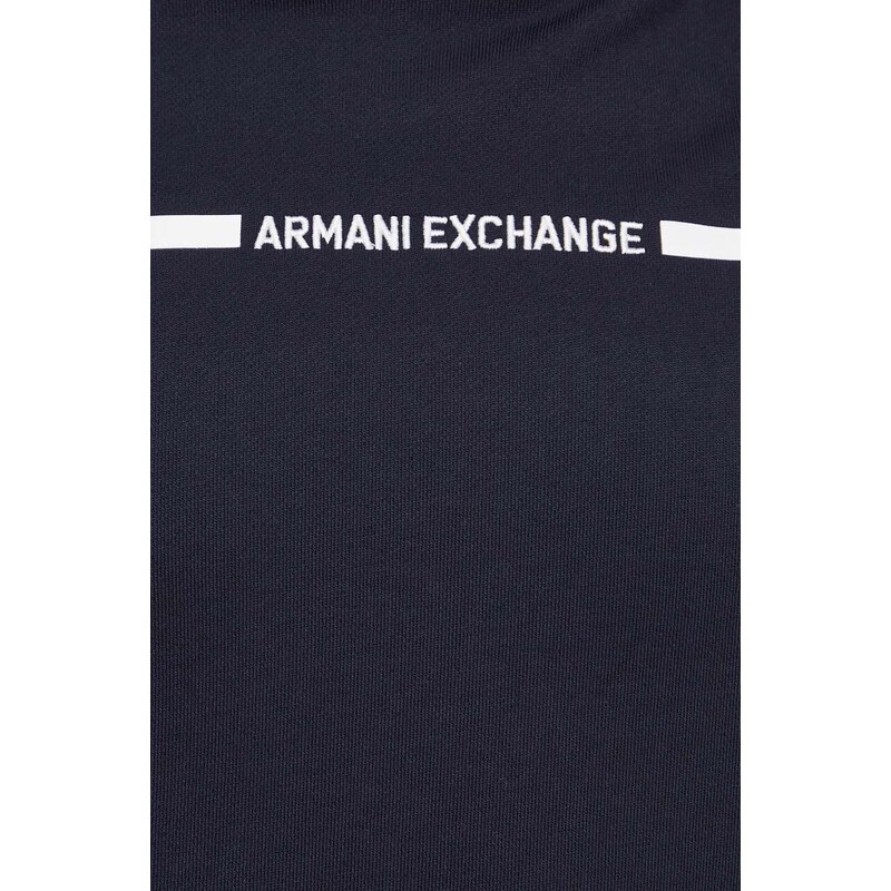 Bavlněná mikina Armani Exchange pánská, tmavomodrá barva, s kapucí, vzorovaná, 3DZMLF ZJ4XZ