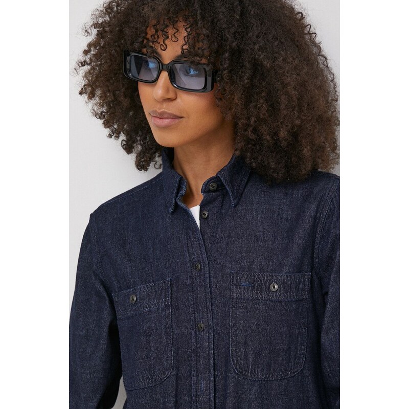 Džínová košile Lauren Ralph Lauren dámská, tmavomodrá barva, regular, s klasickým límcem
