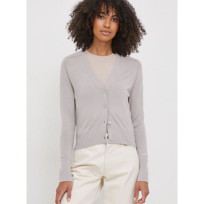 Vlněný svetr Calvin Klein šedá barva, lehký