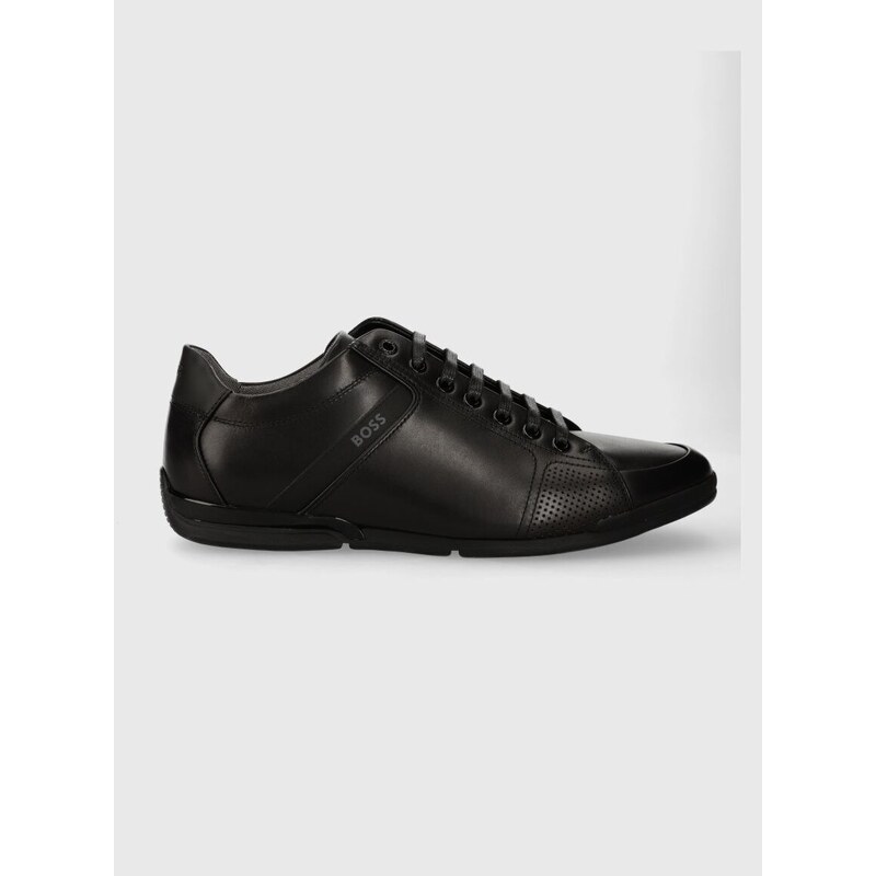 Kožené sneakers boty BOSS Saturn černá barva, 50498282