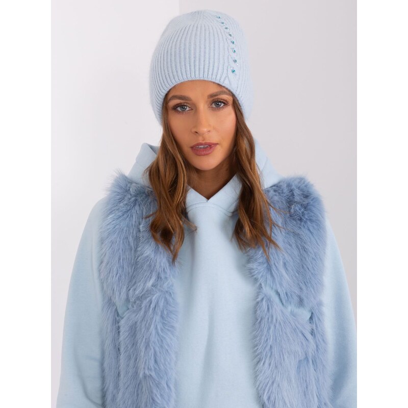 Čepice s korálky Wool Fashion Italia světle modrá