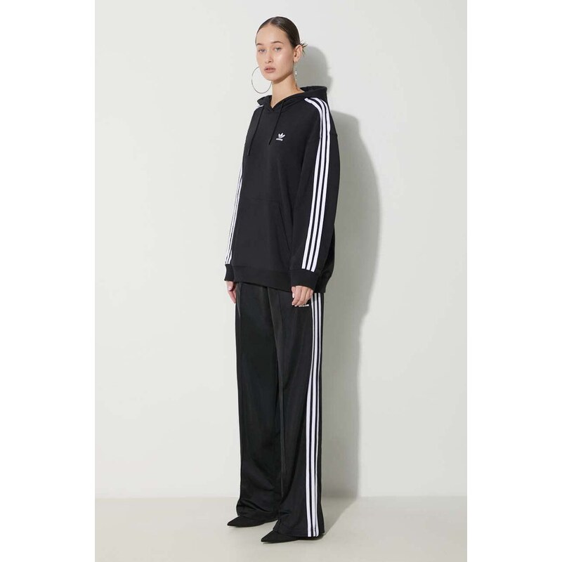 Mikina adidas Originals 3-Stripes Hoodie dámská, černá barva, s kapucí, s aplikací, IU2418