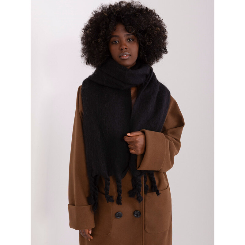 Fashionhunters Černý dámský šátek s třásněmi