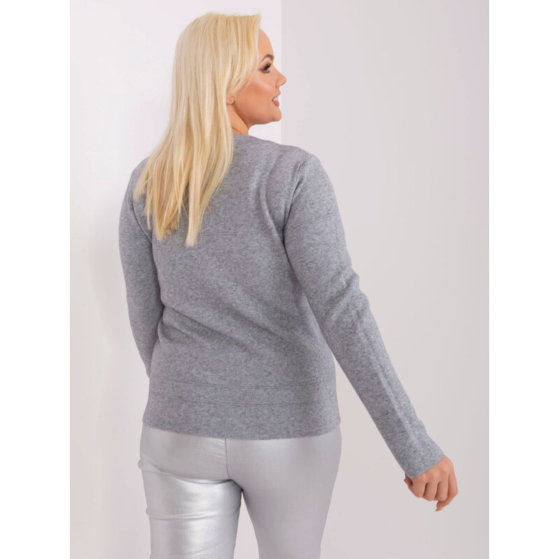 Fashionhunters Šedý ležérní pletený svetr větší velikosti