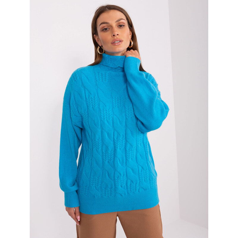 Fashionhunters Modrý dámský svetr s manžetami