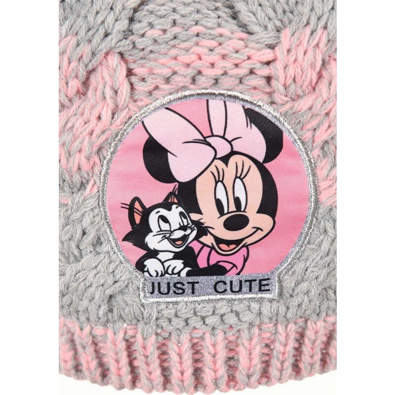 DISNEY MINNIE MOUSE ŠEDO-RŮŽOVÁ ZIMNÍ SADA ČEPICE A RUKAVIC Šedá