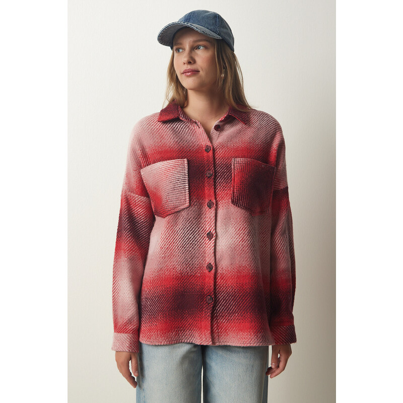 Happiness İstanbul Dámská červená dřevorubkyně Oversize Cachet Shirt Jacket