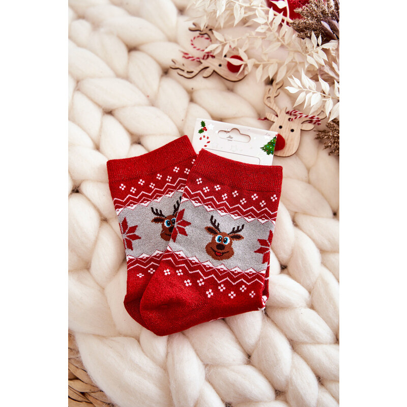 Kesi Dámské vánoční ponožky lesklé sobově Červená a šedá