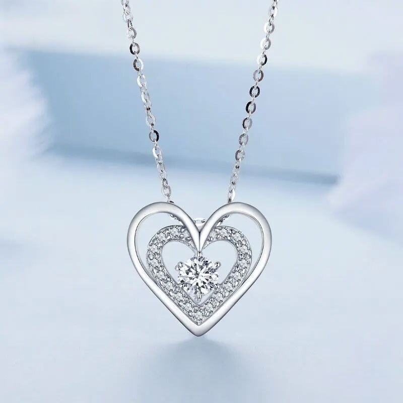 GRACE Silver Jewellery Stříbrný náhrdelník Dvojité srdce - stříbro 925/1000, zirkon