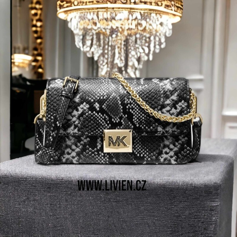 Michael Kors Sonia medium snake embossed faux leather kabelka černá multi