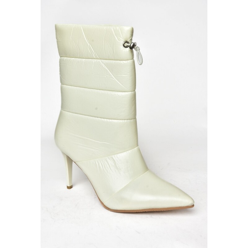 Fox Shoes Women's White Fabric Thin Heeled Boots