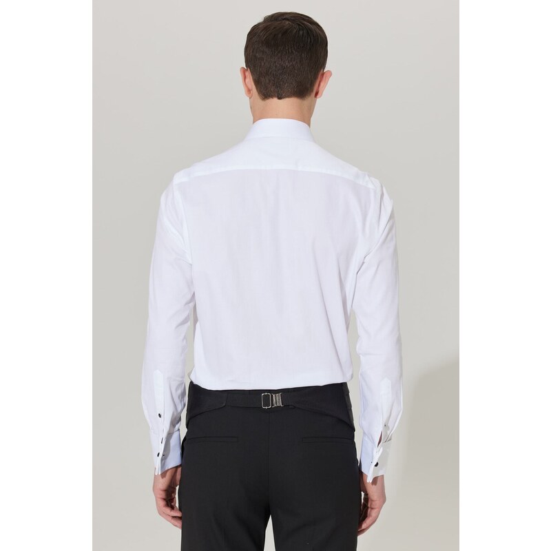 ALTINYILDIZ CLASSICS Men's White Slim Fit Slim-Fit Cut Cut Collar 100% Cotton Shirt that Wrinkles Easily.