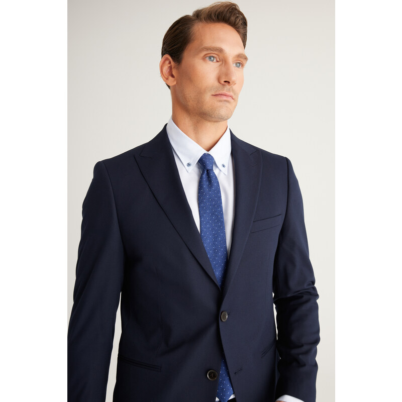 ALTINYILDIZ CLASSICS Men's Navy Blue Extra Slim Fit Slim Fit Swallow Collar Suit.