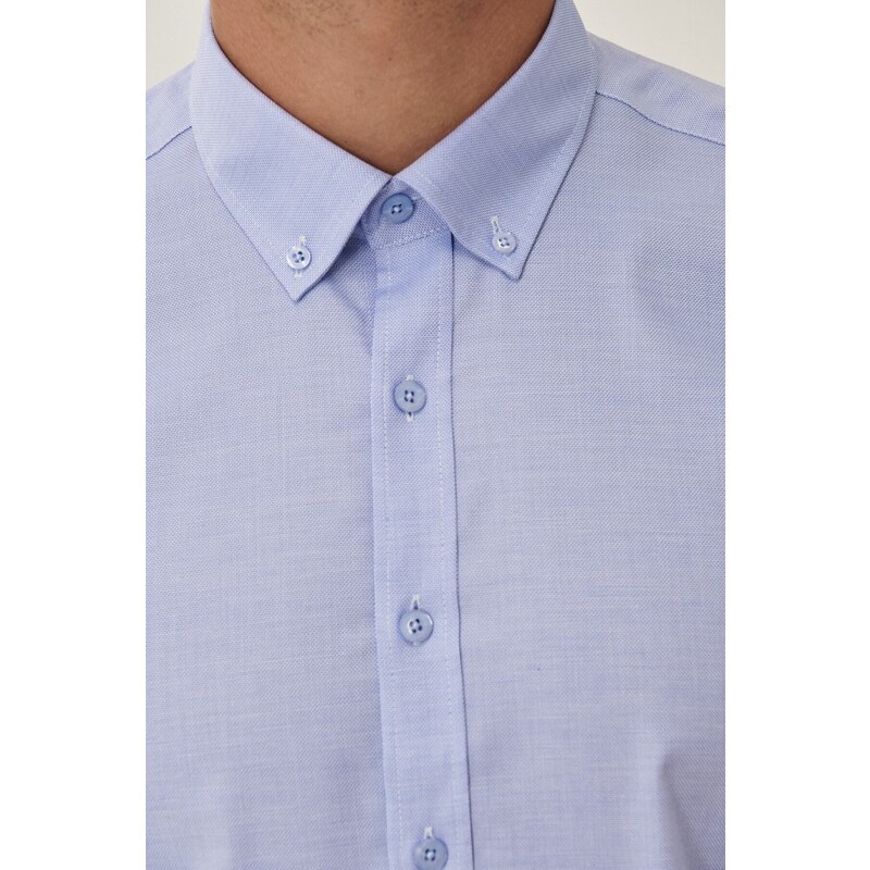 ALTINYILDIZ CLASSICS Men's Light Blue Non-Iron Non-iron Slim Fit Slim-Fit 100% Cotton Buttoned Collar Shirt.