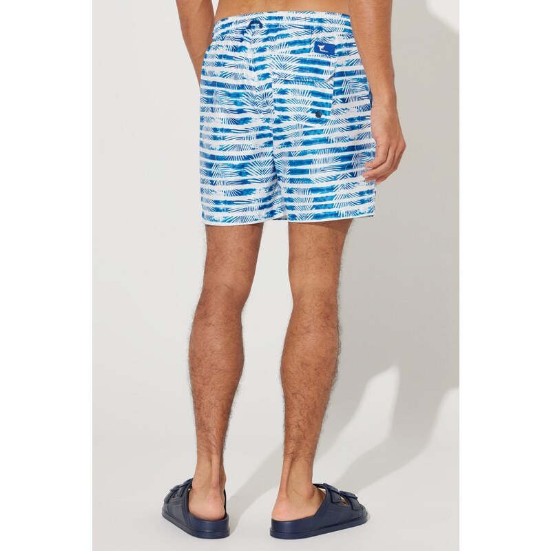 ALTINYILDIZ CLASSICS Men's White-Navy Blue Standard Fit Patterned Fast Drying One Pocket Swimsuit.