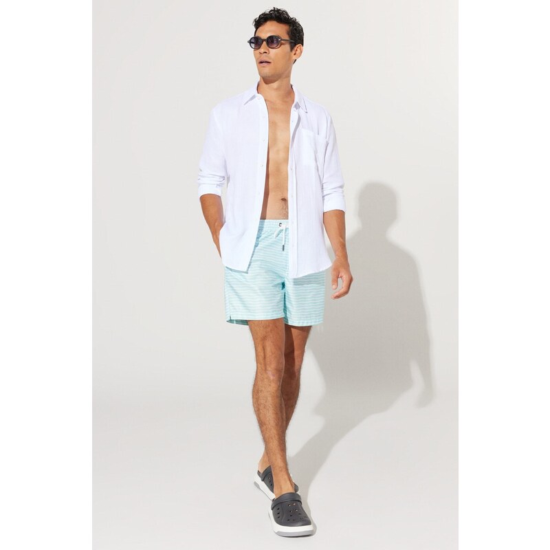 ALTINYILDIZ CLASSICS Men's White Mint Standard Fit Regular Cut Patterned Swimwear.