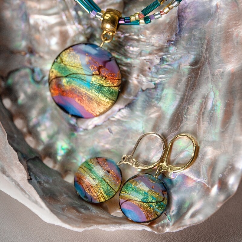 Dámske Náušnice Rainbow Essence s 24karátovým zlatem v perlách Lampglas - /