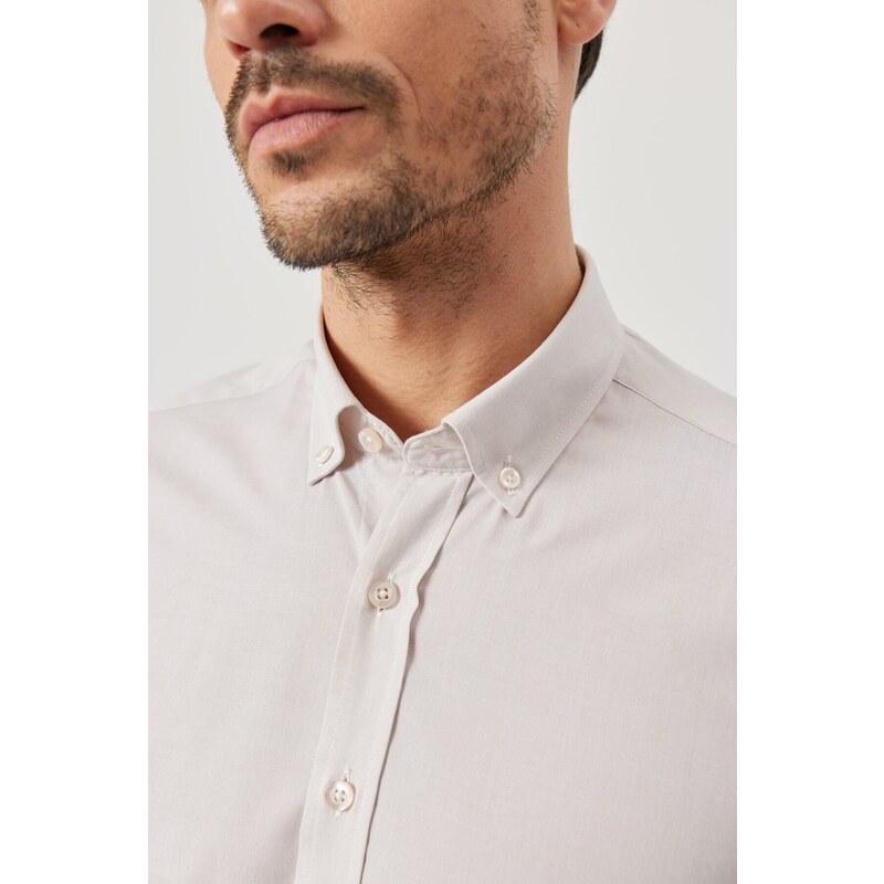 ALTINYILDIZ CLASSICS Men's Beige Slim Fit Slim Fit Buttoned Collar Patterned Shirt