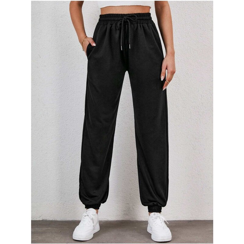 armonika Women's Black Elastic Waist and Legs Sweatpants with Pockets