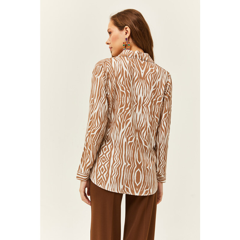 Olalook Women's Mink Zebra Patterned Viscose Shirt