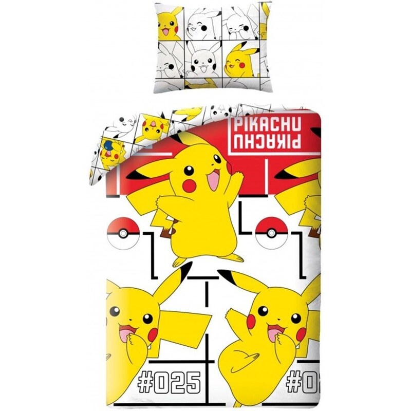 Halantex Bavlněné ložní povlečení Pokémon Pikachu No. 025 - 100% bavlna - 70 x 90 cm + 140 x 200 cm
