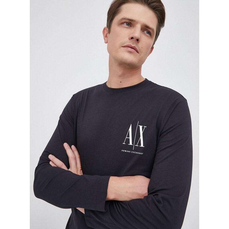 Bavlněné tričko s dlouhým rukávem Armani Exchange tmavomodrá barva, s potiskem, 8NZTPL ZJH4Z NOS