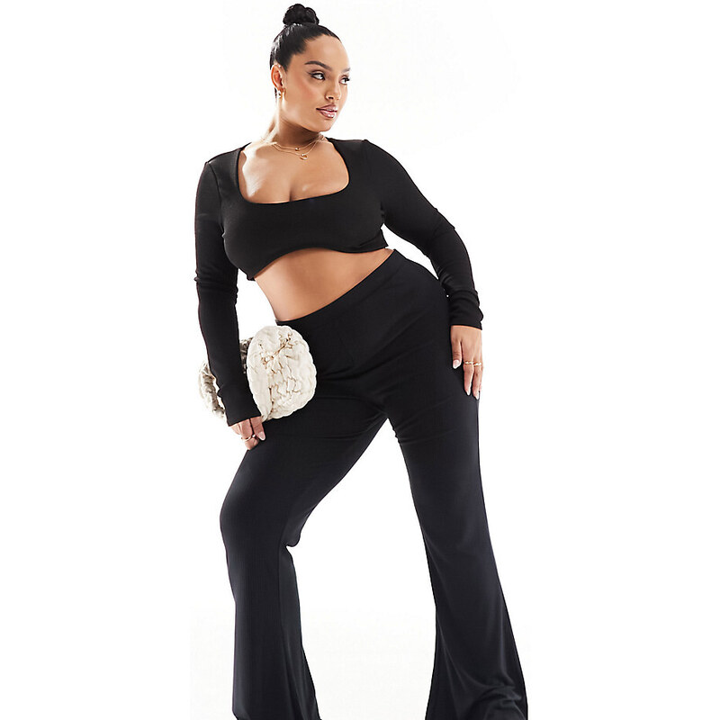 ASOS Curve ASOS DESIGN Curve rib flare trouser with lettuce hem