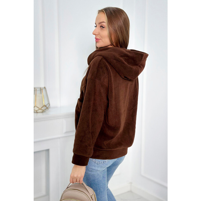 K-Fashion Fleecová bunda s kapucí Hnědý