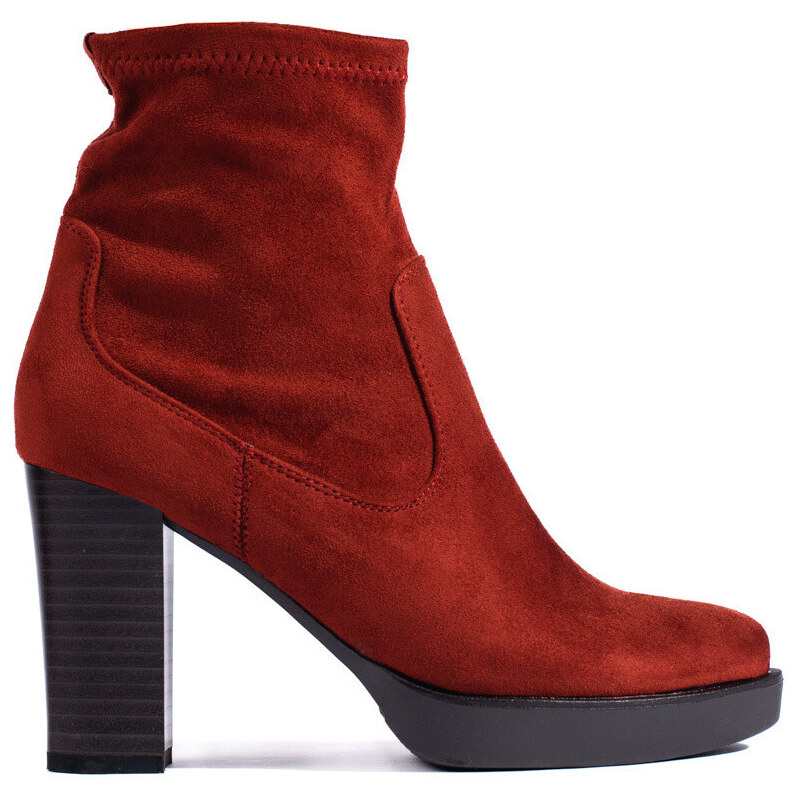 DASZYŃSKI Módní dámské červené kotníčkové boty na širokém podpatku