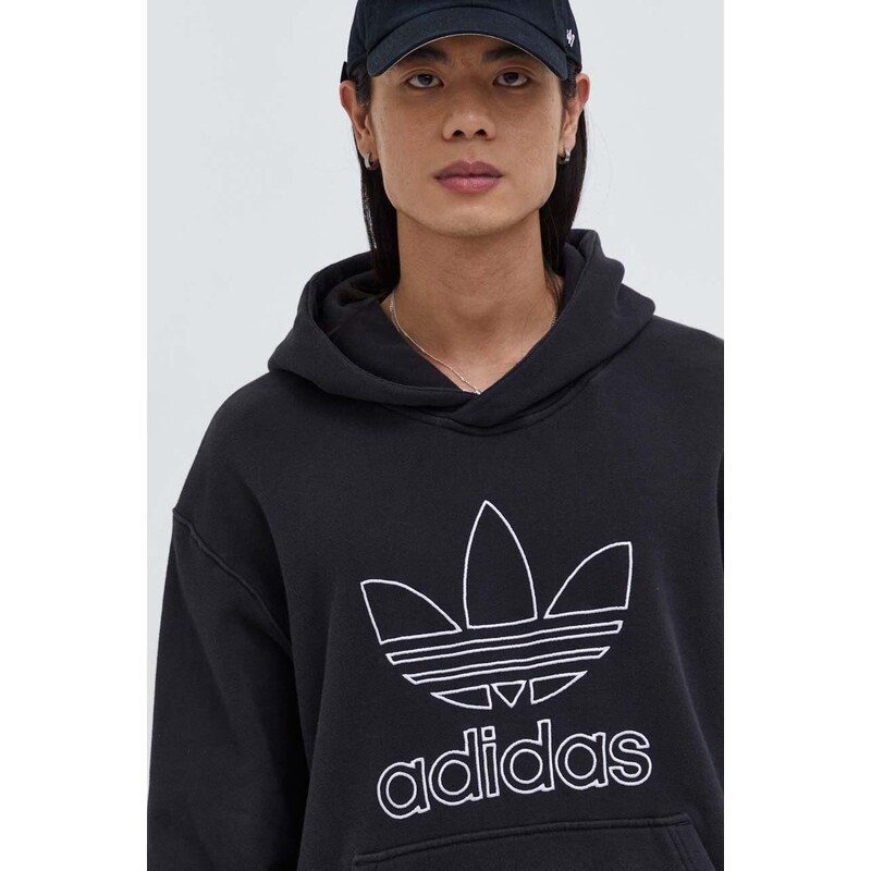 Bavlněná mikina adidas Originals Trefoil Hoodie pánská, černá barva, s kapucí, s aplikací, IU2373