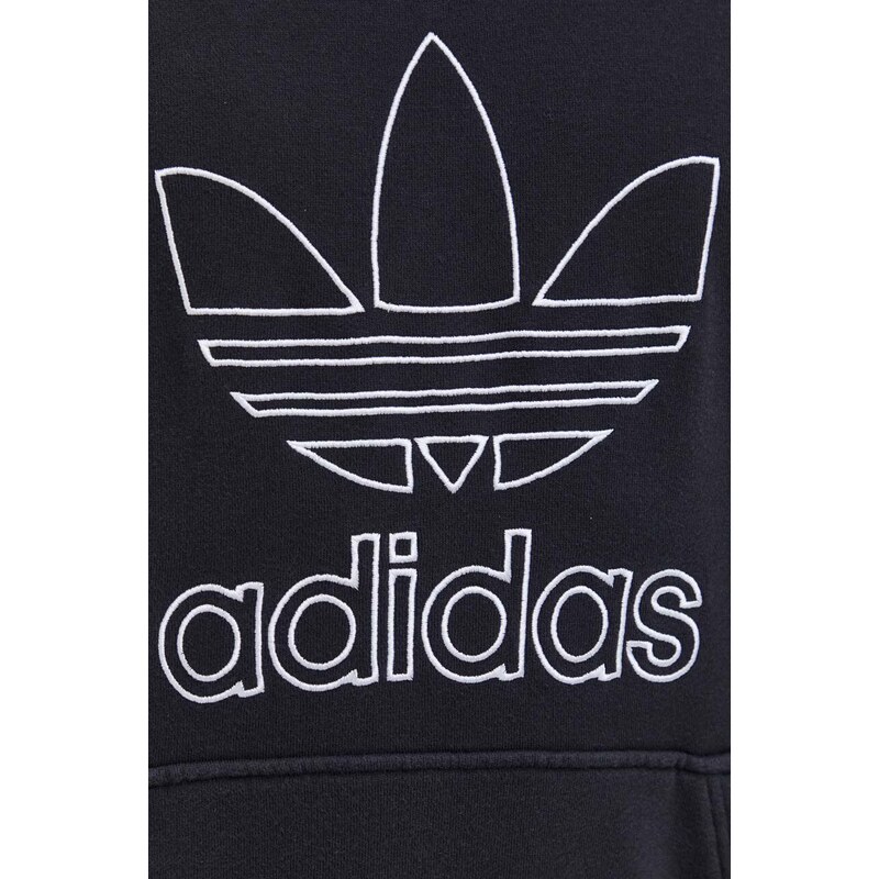 Bavlněná mikina adidas Originals Trefoil Hoodie pánská, černá barva, s kapucí, s aplikací, IU2373