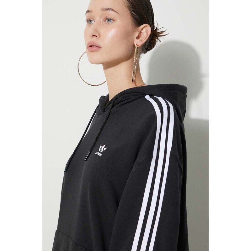 Mikina adidas Originals 3-Stripes Hoodie dámská, černá barva, s kapucí, s aplikací, IU2418