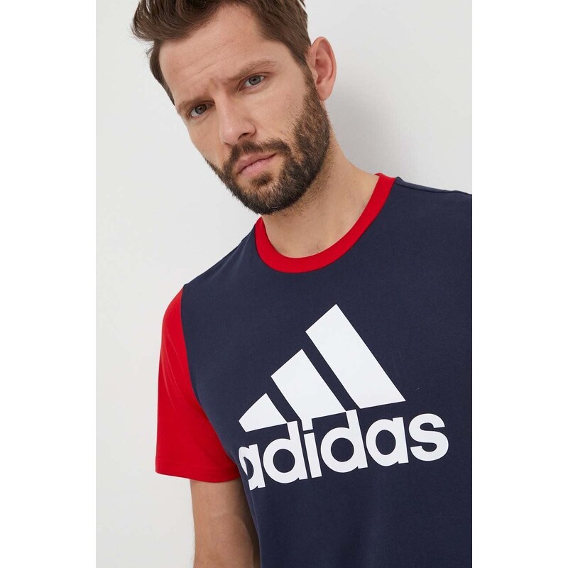 Bavlněné tričko adidas tmavomodrá barva, s potiskem, IL5660
