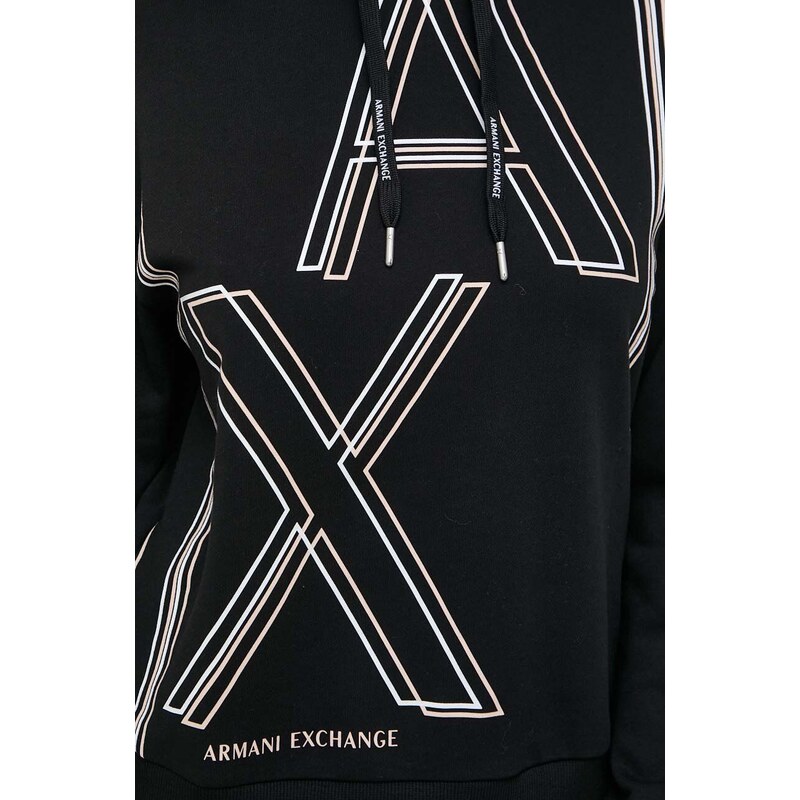 Mikina Armani Exchange dámská, černá barva, s kapucí, s potiskem, 3DYM09 YJEBZ