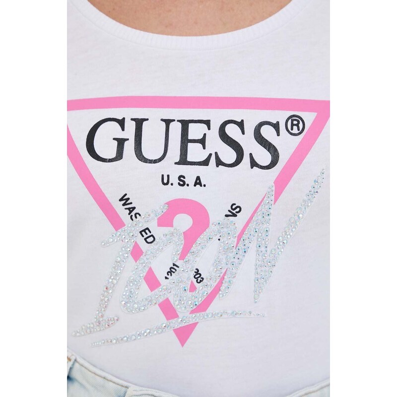 Bavlněné tričko s dlouhým rukávem Guess ICON bílá barva, W4RI42 I3Z14