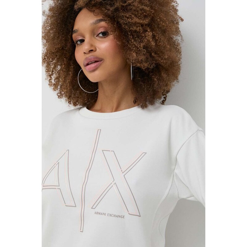 Mikina Armani Exchange dámská, béžová barva, s potiskem, 3DYM11 YJEBZ